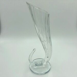 IVV Hand Blown Thick Clear Glass Cornucopia 16" Vase  Italy Horn Of Plenty